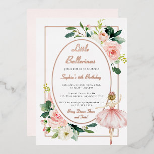 Invitation En Aluminium Fleurs Rose Rose Ballerine Enfants Anniversaire