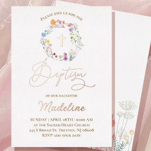 Invitation En Aluminium fleurs sauvages Baptême bébé fille