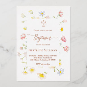 Invitation En Aluminium fleurs sauvages cadre Baptême