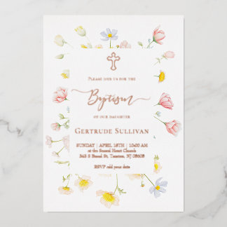 Invitation En Aluminium fleurs sauvages cadre Baptême