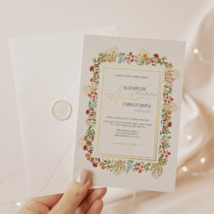 Invitation En Aluminium Fleurs Sauvages Colorées Jardin Floral Mariage Or