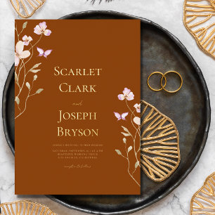 Invitation En Aluminium Fleurs sauvages de la chute d'or Terracotta Mariag