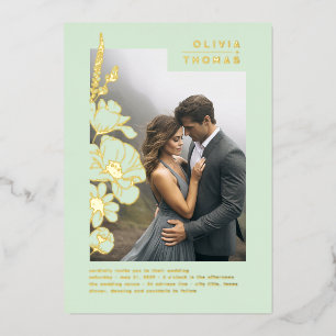 Invitation En Aluminium Fleurs sauvages Élégante Photo de mariage vert cla