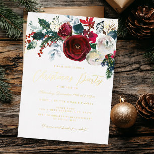 Invitation En Aluminium Fleurs scintillantes dorées joyeuses pour la fête 