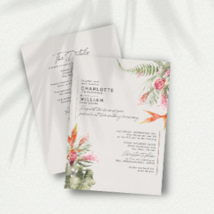 Invitation En Aluminium Fleurs tropicales ivoire code QR RSVP mariage or