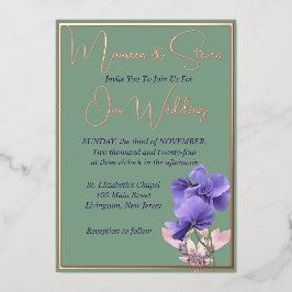 Invitation En Aluminium Fleurs violettes sur Mariage vert