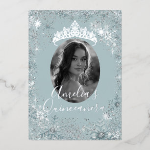 Invitation En Aluminium Flocon de neige argent bleu Photo Quinceanera