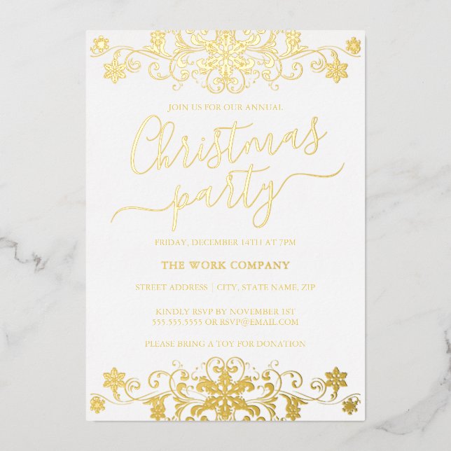 Invitation En Aluminium Flocon de neige blanc Fête de Noël d'entreprise (Recto)