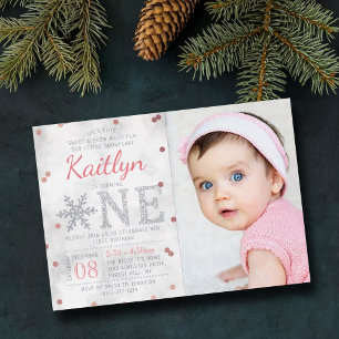 Invitation En Aluminium Flocon de neige Hiver 1er Anniversaire Photo Réell