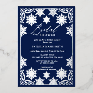 Invitation En Aluminium Flocons d'Argent Marine Fête de Mariage d'Hiver