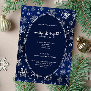 Invitation En Aluminium Flocons de neige élégants sur argent bleu nuit