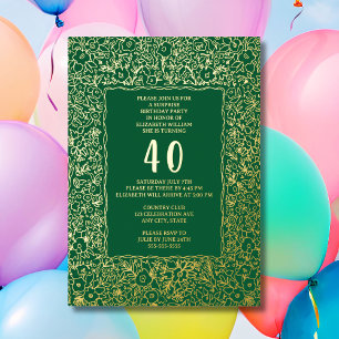Invitation En Aluminium Floral 40e Surprise Anniversaire Modèle Vert Or