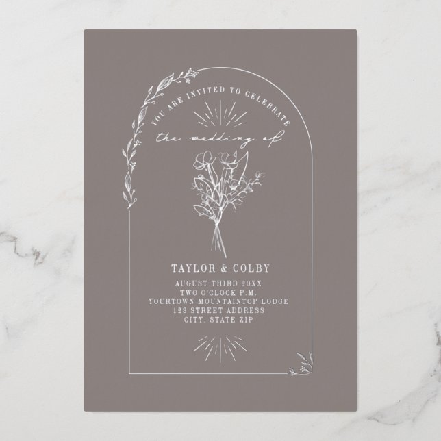 Invitation En Aluminium Floral Bouquet Arch Amethyst Mariage (Recto)