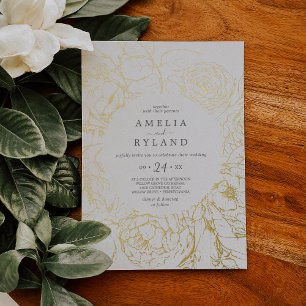 Invitation En Aluminium Floral doré   Mariage Décontracté Gold Foil