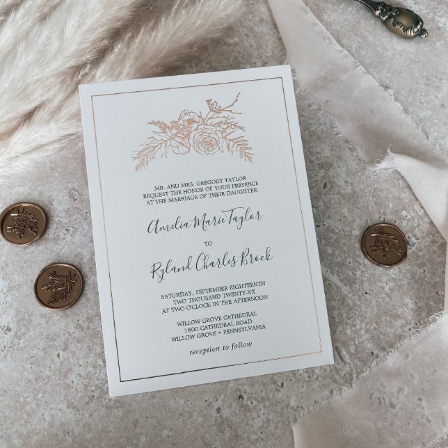 Invitation En Aluminium Floral doré | Rose Mariage officiel Gold Foil (Créateur téléchargé)