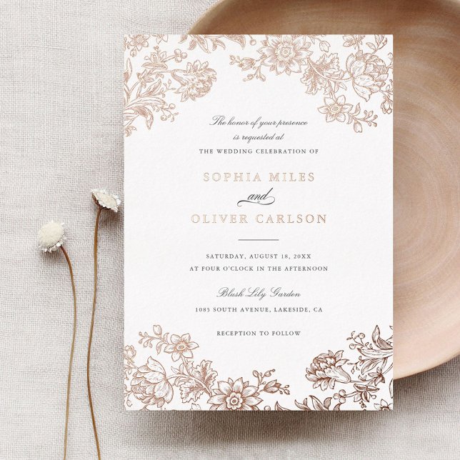 Invitation En Aluminium Floral Elegant Vintage Mariage Rose Or (Créateur téléchargé)