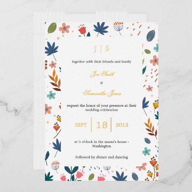 Invitation En Aluminium Floral fleur sauvage rustique (Enveloppe)