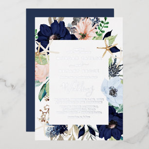 Invitation En Aluminium Floral nautique moderne   Mariage Silver Foil