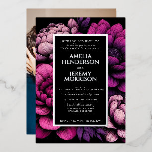 Invitation En Aluminium Floral pourpre gras avec photo
