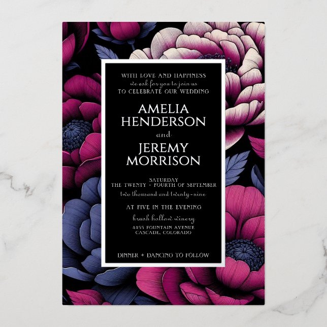 Invitation En Aluminium Floral rose gras (Recto)