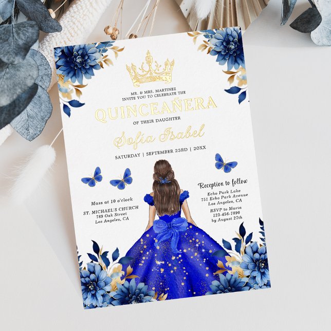 Invitation En Aluminium Floral Royal Blue Butterfly Princess Quinceanera (Créateur téléchargé)
