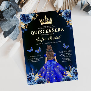 Invitation En Aluminium Floral Royal Blue Butterfly Princess Quinceanera