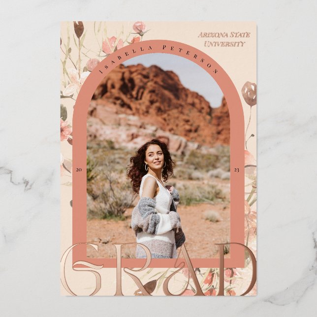 Invitation En Aluminium Floral Wanderlust : Boho Chic Graduation Photo (Recto)