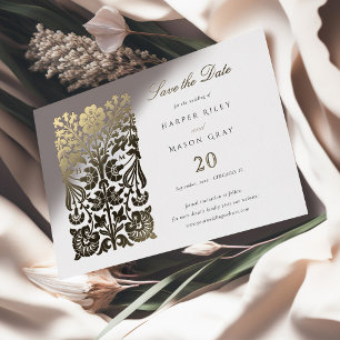 Invitation En Aluminium Flore classique beige et ivoire Enregistrer la dat