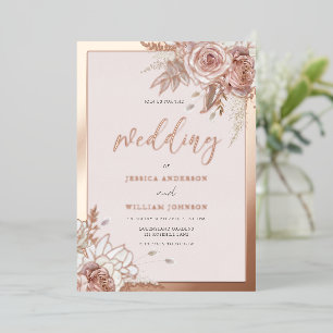 Invitation En Aluminium Flore floue à huile d'or rose avec Mariage frontiè