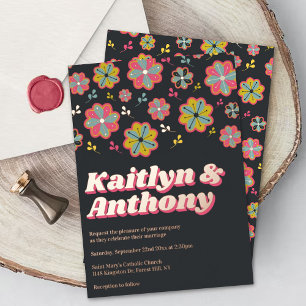 Invitation En Aluminium Flower Power 70's Retro Super Mariage Real