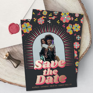 Invitation En Aluminium Flower Power 70's Retro Super Photo Enregistrer la