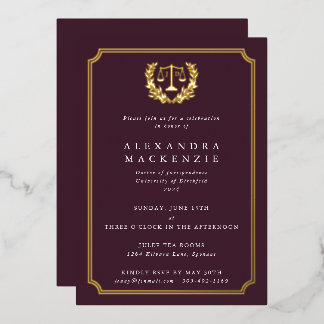 Invitation En Aluminium Foil+Burgundy JD Law School Graduation Party