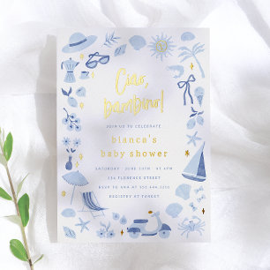 Invitation En Aluminium Foil Ciao Bambino Italien Garçon Bleu Baby Shower