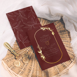 Invitation En Aluminium Foil Pressé Cadre Botanique Bordeaux Mariage
