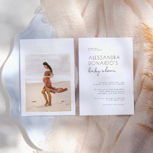 Invitation En Aluminium Foil Pressé Élégante Photo de Grossesse Baby Sho
