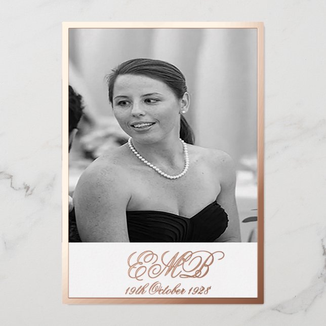 Invitation En Aluminium Foil Rose Gold 90th Birthday Elegant Photo (Recto)
