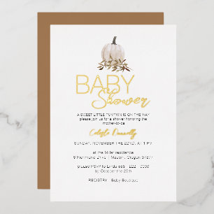 Invitation En Aluminium FOIL White Rustic Boho Baby shower Citrouille