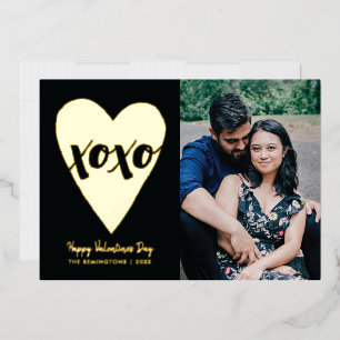 Invitation En Aluminium Foil XOXO Heart Valentine's Day Card - Black