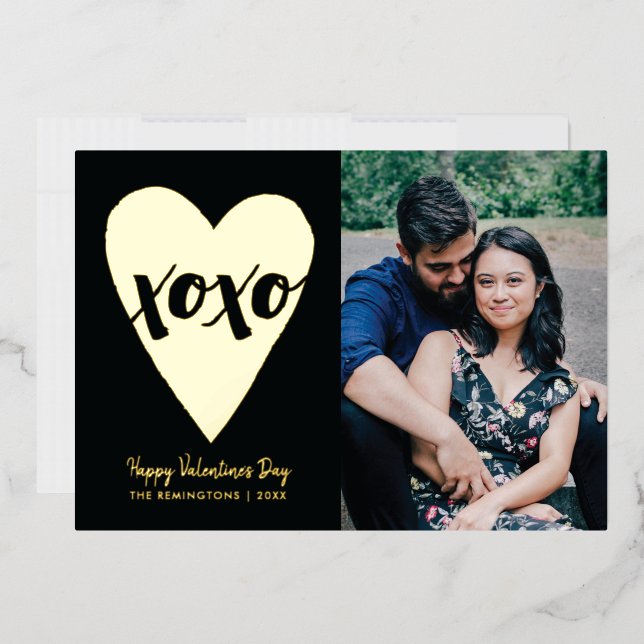 Invitation En Aluminium Foil XOXO Heart Valentine's Day Card - Black (Enveloppe)