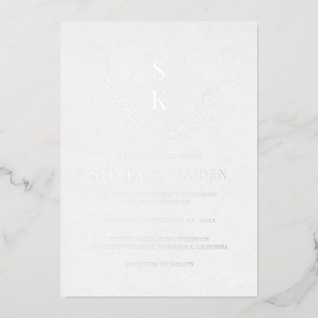 Invitation En Aluminium Foliage moderne Feuille Line Art Mariage élégant (Recto)