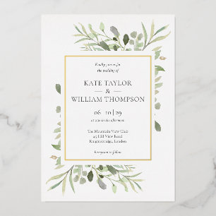 Invitation En Aluminium Foliage verdoyant Photo Mariage Elegant Gold