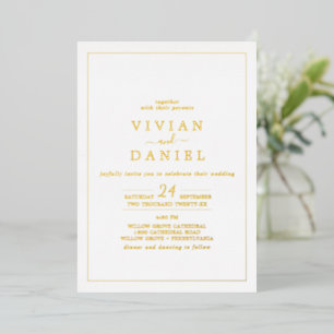 Invitation En Aluminium Fond d'or minimaliste en un seul Mariage