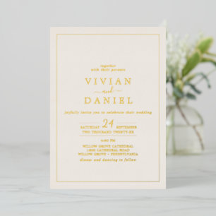 Invitation En Aluminium Fond d'or minimaliste   Mariage de date ivoire