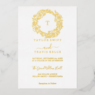 Invitation En Aluminium Fond d'or minimaliste   Mariage Emerald Monogram