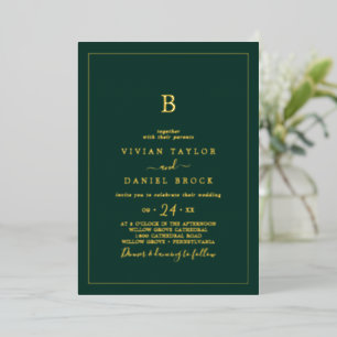 Invitation En Aluminium Fond d'or minimaliste Mariage Emerald Monogram