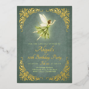 Invitation En Aluminium Forêt Enchantée Fée Or Anniversaire