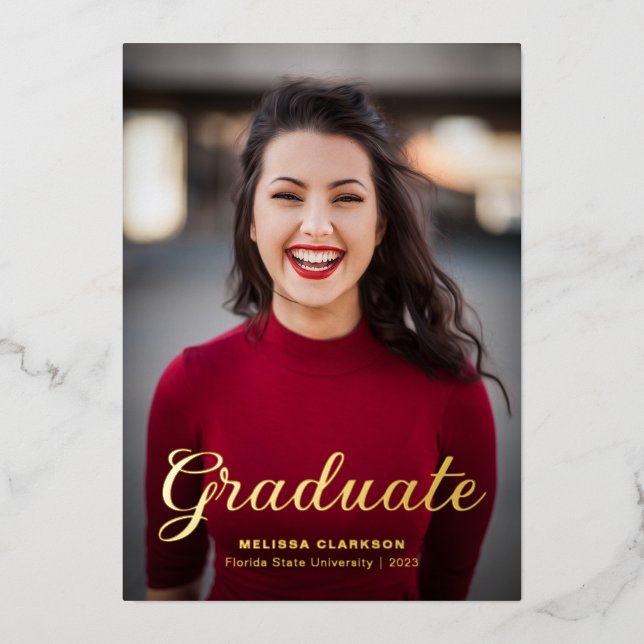 Invitation En Aluminium Formal Elegant Gold Script Photo Graduation (Recto)