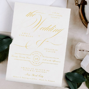 Invitation En Aluminium Forme Elegant Gold Calligraphie Mariage de Cravate