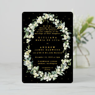 Invitation En Aluminium Formel Elegant Black Snowberry+Eucalyptus Mariage