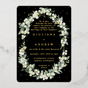 Invitation En Aluminium Formel Elegant Black Snowberry+Eucalyptus Mariage